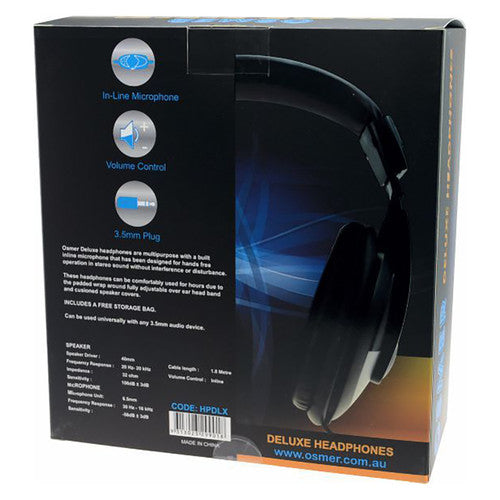 Osmer Deluxe Headphone Over-Ear 40mm Driver with Mic 3.5mm Plug Black