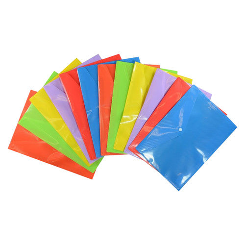 Osmer Document Wallet A4 Button Closure Assorted Colours Pack of 12