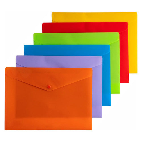 Osmer Document Wallet A4 Button Closure Assorted Colours Pack of 12