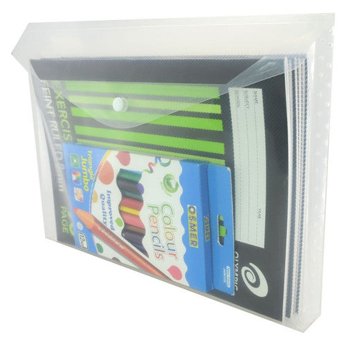 Osmer Document Wallet A4 Gusset Button Closure Clear Pack of 12