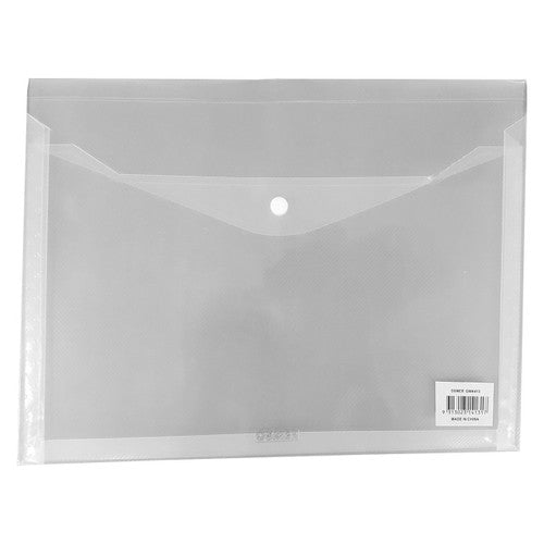 Osmer Document Wallet A4 Gusset Button Closure Clear Pack of 12