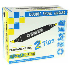 Osmer double ended marker box of 12 (black), printed box marked Double Ended Marker, 2 Tips, Permanent Ink and Broad and Fine
