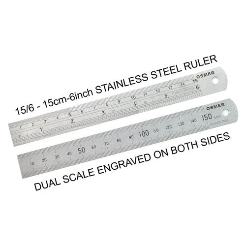 Osmer Ruler 15cm Dual Scale Stainless Steel Pack of 12