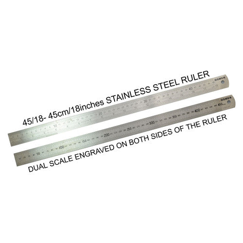 Osmer Ruler 45cm Dual Scale Stainless Steel Pack of 12