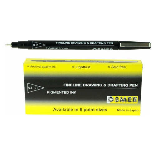 Osmer Fineline Drawing and Drafting Pen 0.2mm Black Box of 12