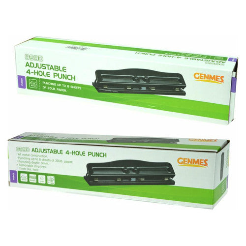 Osmer Genmes Metal Adjustable 4 Hole Punch 8 Sheet Capacity Black