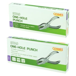 Osmer Genmes metal plier type 1 hole punch, two retail boxes printed with the 97A0 code and a picture of the silver punch