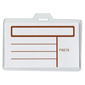 Osmer ID pouch landscape 96 x 63mm in clear, single pouch shown front on with the slot tab and a printed name and photo card insert
