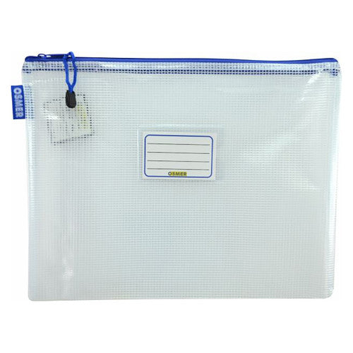 Osmer Mesh Case A4 Clear 36 x 27cm Blue Zip