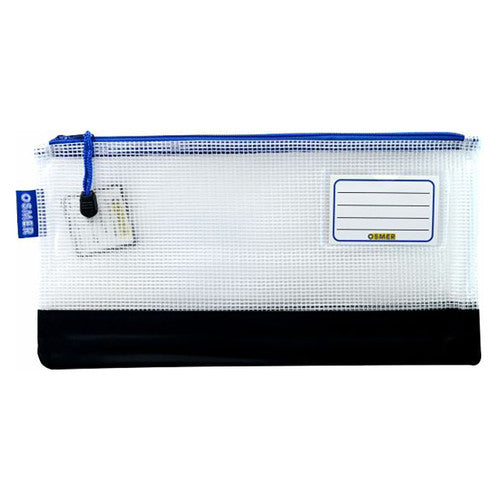 Osmer Mesh Case 34 x 17.5cm Clear with Reinforced Bottom Blue Zipper Pack of 12