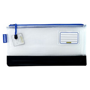 Osmer Mesh Case 34 x 17.5cm Clear with Reinforced Bottom Blue Zipper Pack of 12
