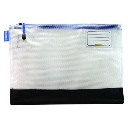Osmer Mesh Case 37.5 x 27cm Clear with Reinforced Bottom Blue Zipper Pack of 12