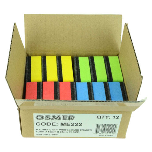 Osmer Mini Whiteboard Eraser Magnetic Assorted Box of 12