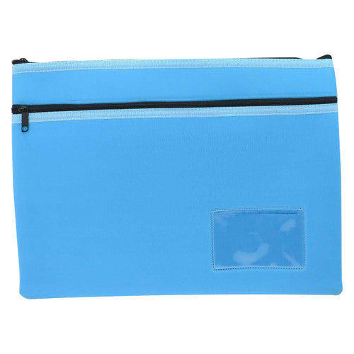 Osmer Neoprene Pencil Case 2 Zip with Name Card 35.5 x 26cm Light Blue Pack of 6