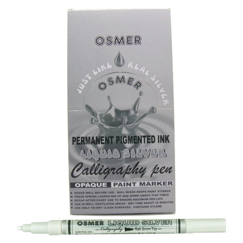 Osmer Opaque Paint Marker Calligraphy Flat Tip Liquid Silver Box of 12