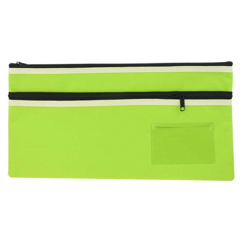 Osmer Polyester Pencil Case 2 Zip with Name Card 35 x 18cm Green Pack of 6