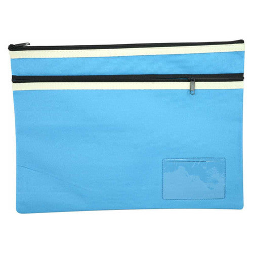Osmer Polyester Pencil Case 2 Zip with Name Card 35 x 26cm Light Blue Pack of 6