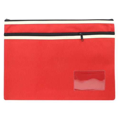Osmer Polyester Pencil Case 2 Zip with Name Card 35 x 26cm Red Pack of 6