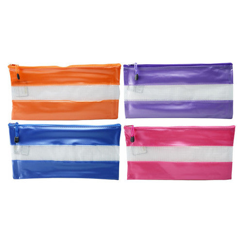 Osmer PVC Mesh Case with Coloured Bands 34 x 17cm Assorted Pack of 12