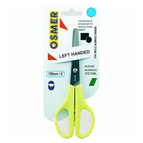 Osmer School Scissors 158mm Left Handed Green Handle Hangsell Pack of 12