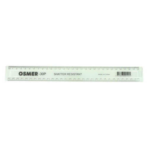 Osmer Ruler 30cm Shatterproof Clear Pack of 24