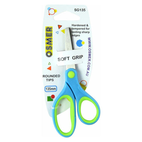 Osmer Soft Grip Scissors 135mm Green and Blue Offset Handle Hangsell Pack of 12
