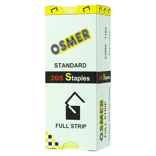 Osmer Staples 26/6 Standard Full Strip Box of 5000 Carton of 10