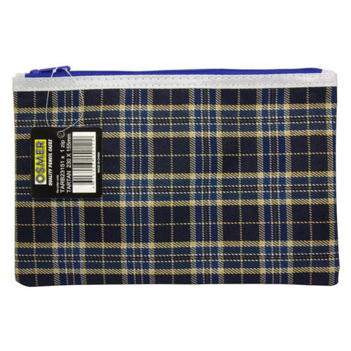 Osmer Tartan Pencil Case 23 x 15cm 1 Zip Reinforced Ends Blue Pack of 12