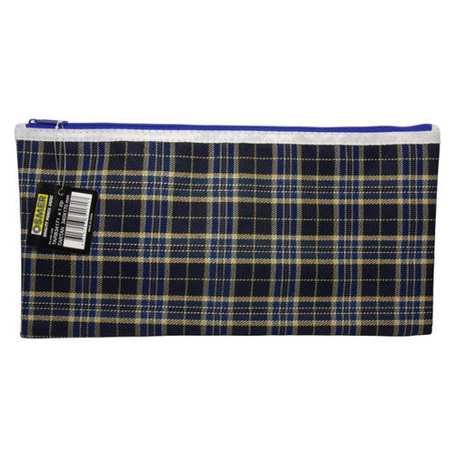 Osmer Tartan Pencil Case 34 x 17cm 1 Zip Reinforced Ends Blue Pack of 12