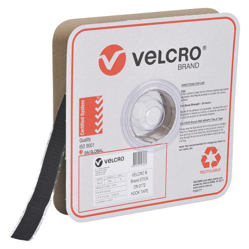 Osmer Velcro Brand Hook Only Strip 25mm x 25m Black