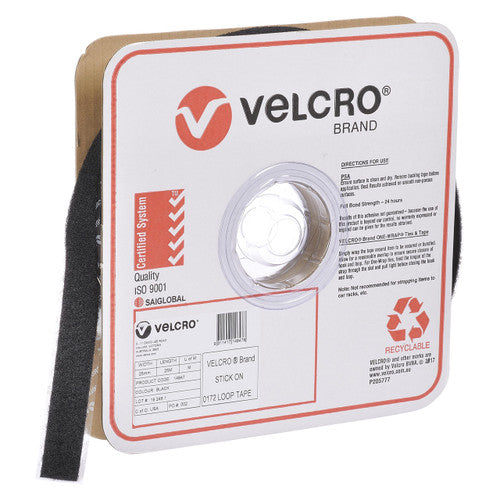 Osmer Velcro Brand Loop Only Strip 25mm x 25m Black
