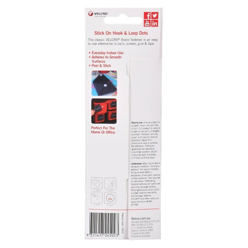 Osmer Velcro Brand Self Adhesive Handy Hook and Loop Dots 22mm Black Pack of 12
