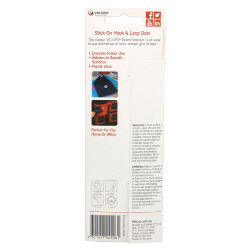 Osmer Velcro Brand Self Adhesive Handy Hook and Loop Dots 22mm White Pack of 12