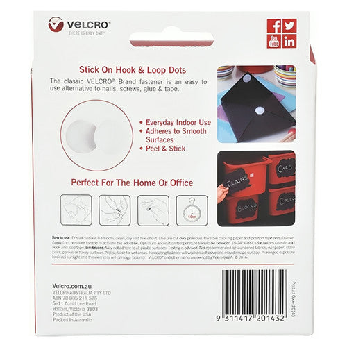 Osmer Velcro Brand Self Adhesive Spot Hook and Loop Dots 62mm x 22mm White