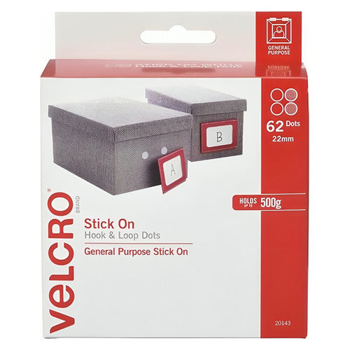 Osmer Velcro Brand Self Adhesive Spot Hook and Loop Dots 62mm x 22mm White