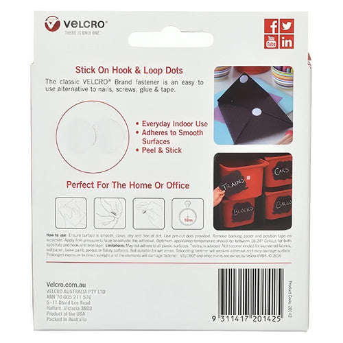 Osmer Velcro Brand Self Adhesive Spot Hook Dots 125mm x 22mm White