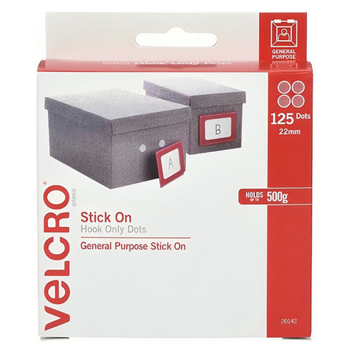 Osmer Velcro Brand Self Adhesive Spot Hook Dots 125mm x 22mm White