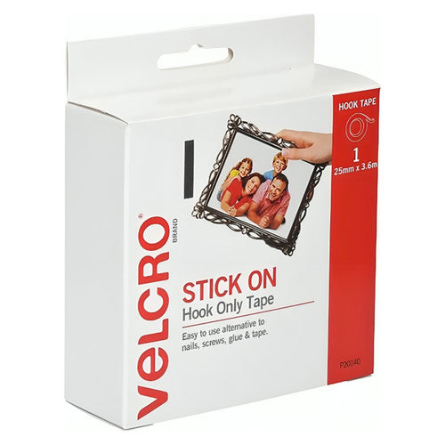 Osmer Velcro Brand Self Adhesive Strip Hook 25mm x 3.6m White