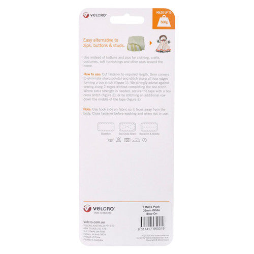 Osmer Velcro Brand Sew On Hook and Loop Tape 25mm x 1m White