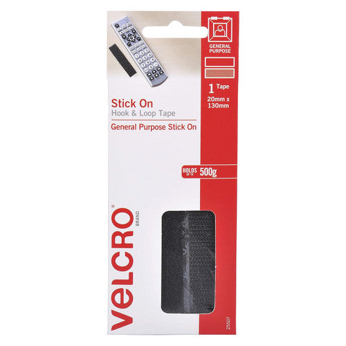 Osmer Velcro Brand Sticky Back Strip 20mm x 130mm Black