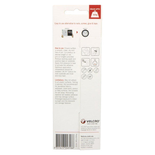 Osmer Velcro Brand Sticky Back Strip 20mm x 150mm White