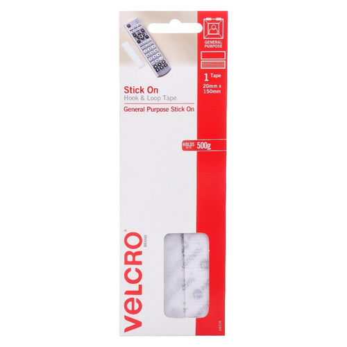 Osmer Velcro Brand Sticky Back Strip 20mm x 150mm White