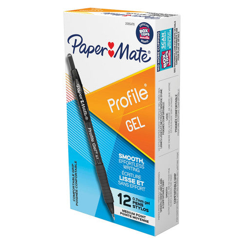 Papermate Profile Retractable Gel Pen Medium 0.7mm Black Box of 12