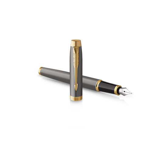 Parker IM Fountain Pen Grey Lacquer and Gold Trim Medium Nib