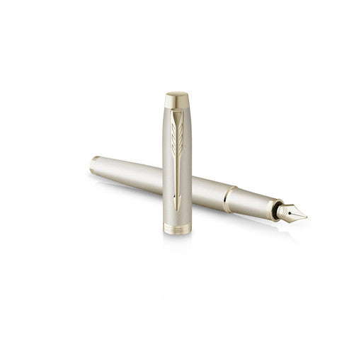 Parker IM Monochrome Fountain Pen Champagne Stainless Steel Medium Nib