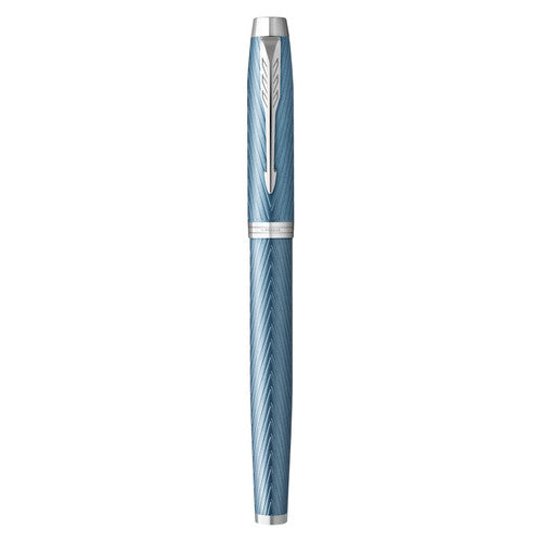 Parker IM Premium Fountain Pen Blue Grey Lacquer and Chrome Trim Fine Nib