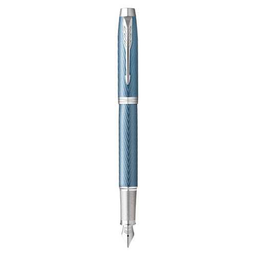 Parker IM Premium Fountain Pen Blue Grey Lacquer and Chrome Trim Fine Nib
