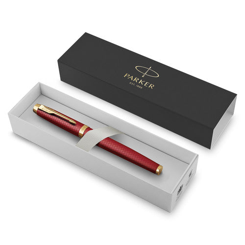 Parker IM Premium Fountain Pen Red Lacquer and Gold Trim Fine Nib