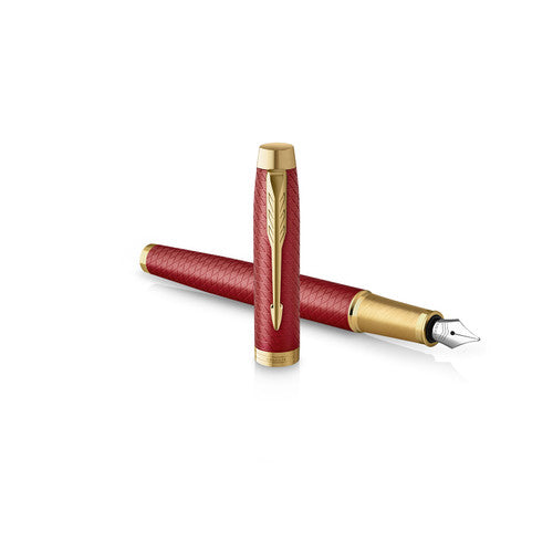Parker IM Premium Fountain Pen Red Lacquer and Gold Trim Fine Nib