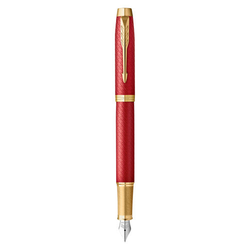 Parker IM Premium Fountain Pen Red Lacquer and Gold Trim Fine Nib